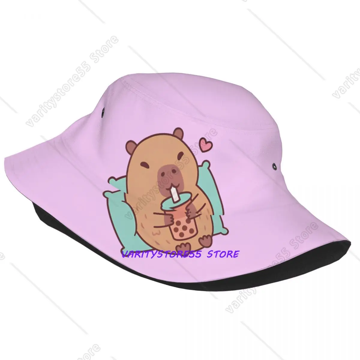 Women Men Bucket Hats Capybara Chilling And Drinking Bubble Tea Summer Travel Headwear Outdoor Fishing Fisherman Hat Gifts Idea