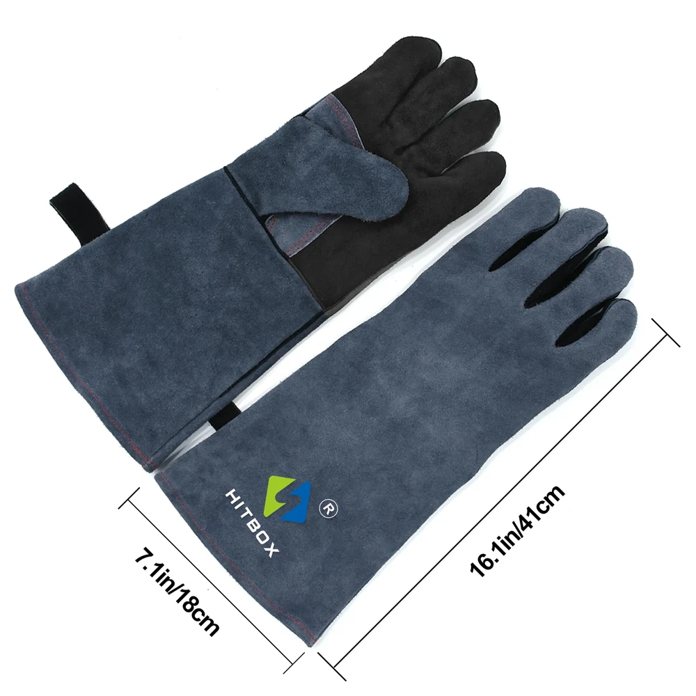 HITBOX 16inch Welding Gloves 1.3mm Thick Cowhide Leather Heat Resistant BBQ Welder Work Gloves For Kitchen Grill Heat Insulation