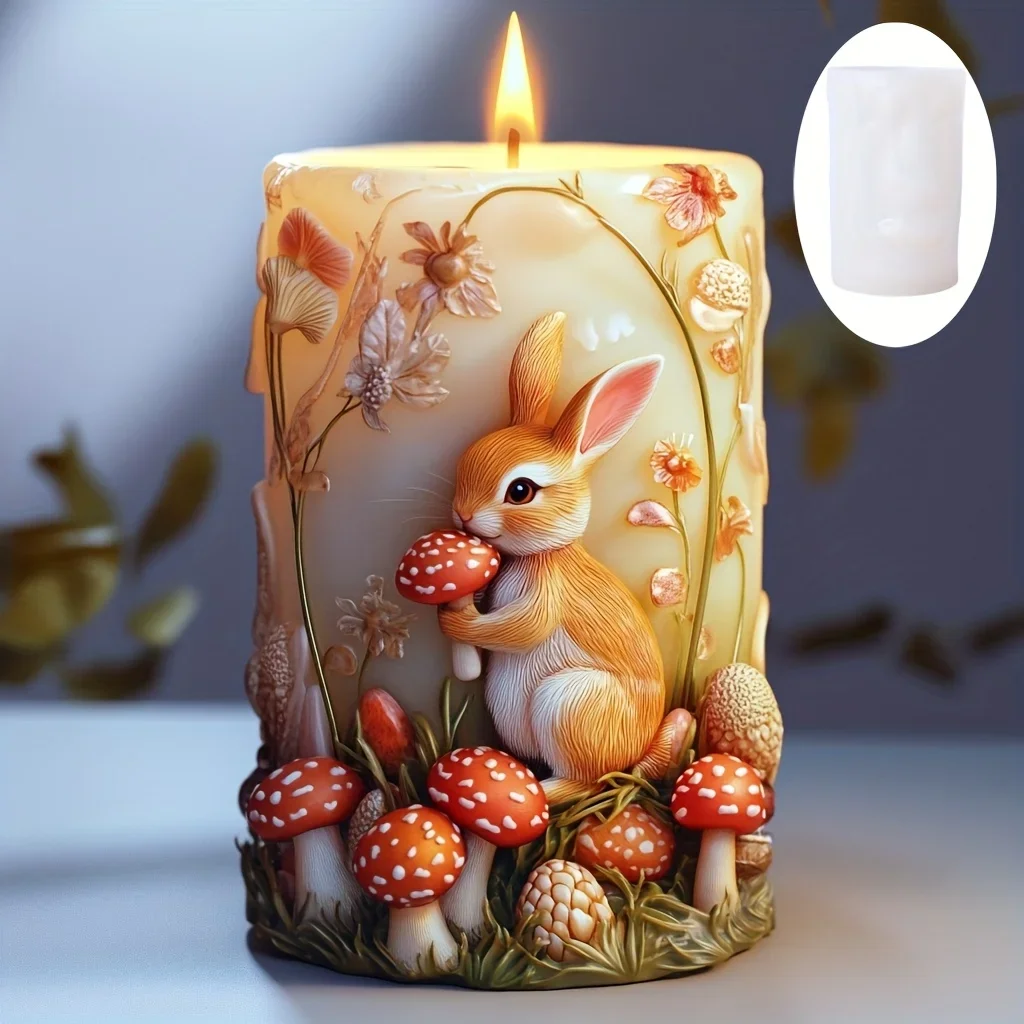 أرنب الفطر بيضة عيد الفصح زهرة مزينة شمعة أسطوانية قالب من السيليكون الأرنب بيضة عيد الفصح الفطر تحت عنوان قوالب الراتنج العمود