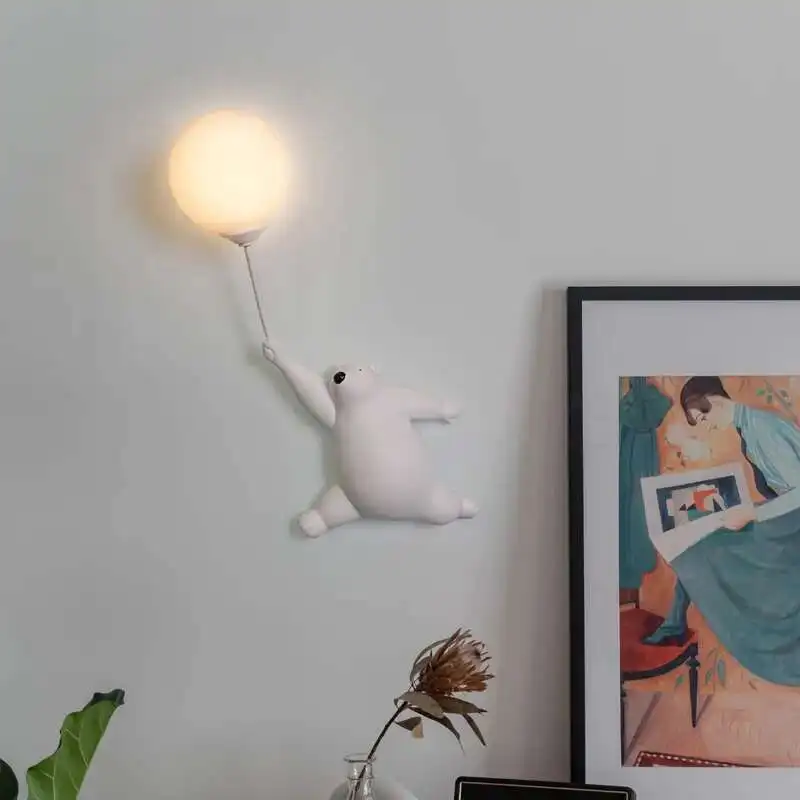 

Cartoon Bear Wall Light - Kids Room Night Lamp, Modern Minimalist Nursery Sconce, Cute Animal Wall Decor for Children's Bedroom