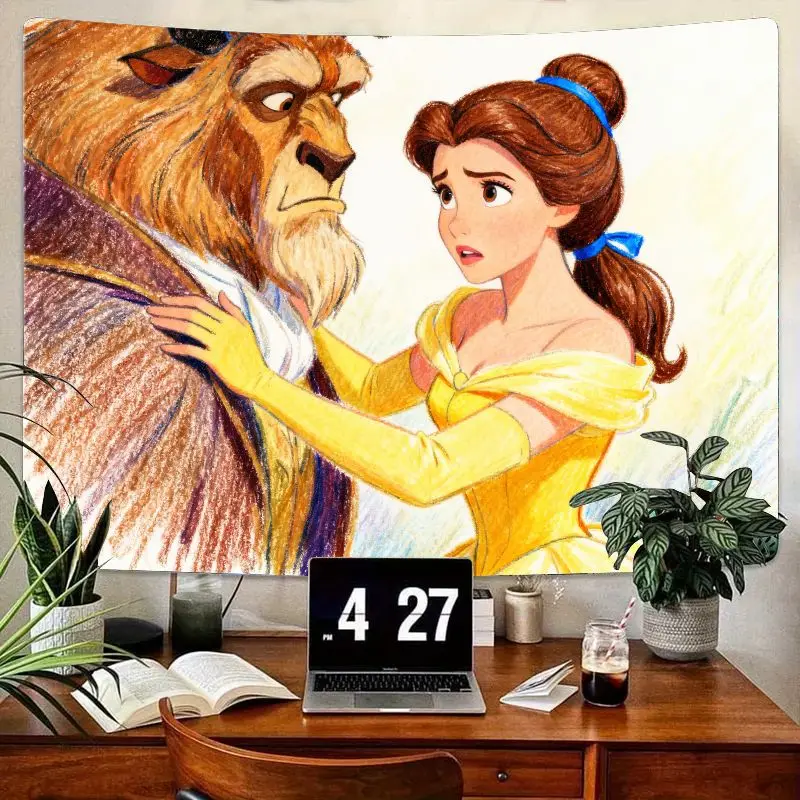 

1PC Beauty and the Beast Belle Tapestry, Fairytale Romantic Wall Art, Modern Polyester Living Room Bedroom Decor Gift for Disney