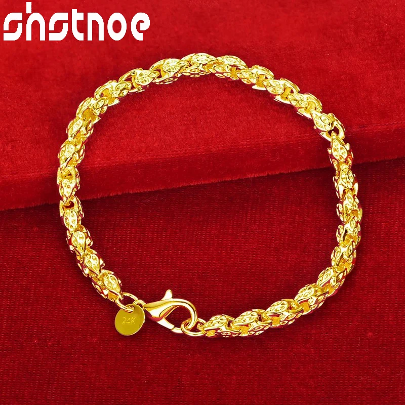 SHSTONE 24K Gold Wheat Chain Bracelets For Woman Party Wedding Engagement Fashion Fine Jewelry Lady Birthday Christmas Gifts