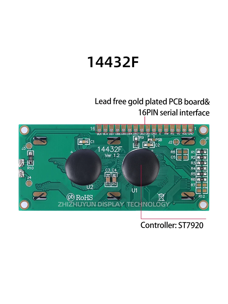 شاشة عرض LCD صينية تقليدية مبسطة باللغة الإنجليزية ، خط رمادي ، يدعم خيارات V و 5V ، ST7920 ، AIP31020