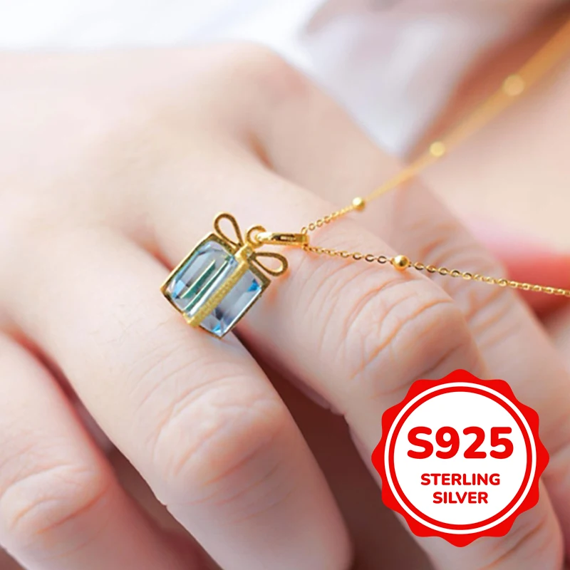 

s925 sterling silver blue gift shape pendant necklace for women light luxury retro fashion simple trend classic elegant daily