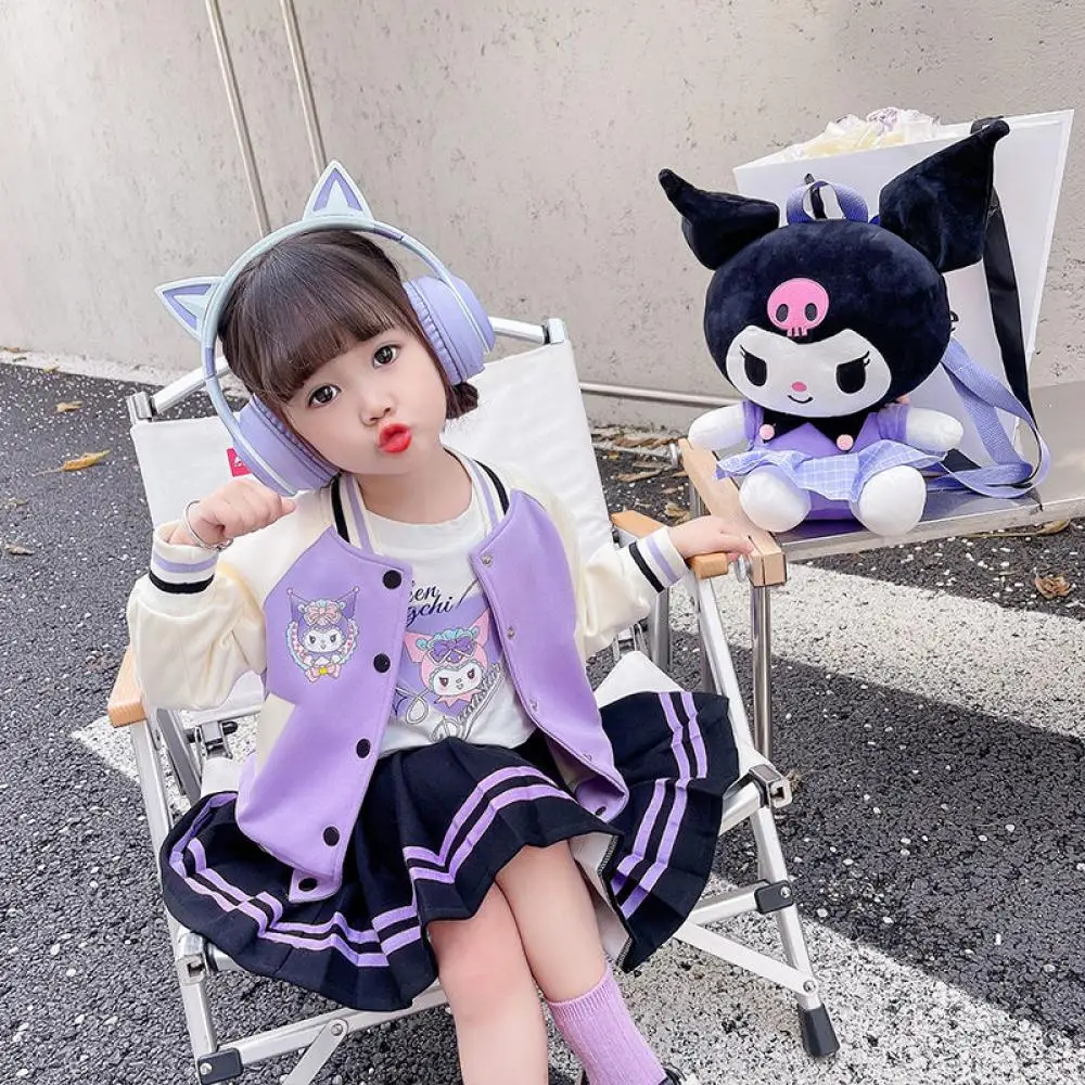 

Sanrio Kuromi Girls Jk Suit Cartoon Cute Pleated Skirt Preppy Casual Loose Baseball Jacket Spring Autumn Children's Clothing