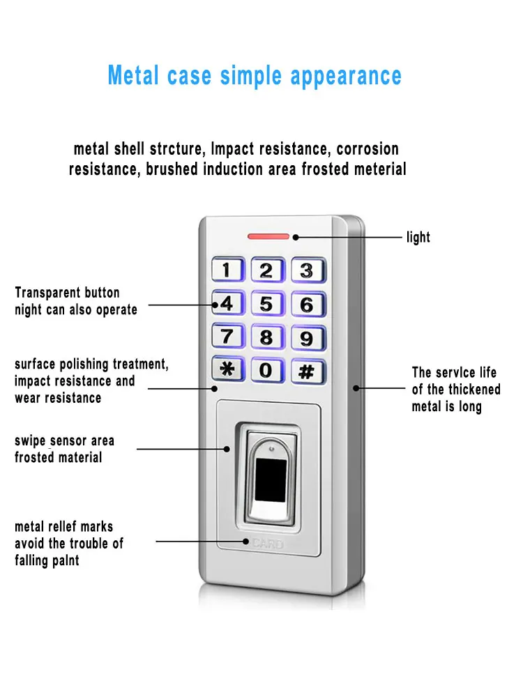 Biometric Fingerprint Metal Access Control For Door Lock 200 Finger/10000 Card User Waterproof IP66  WG26 Reader Input/Output