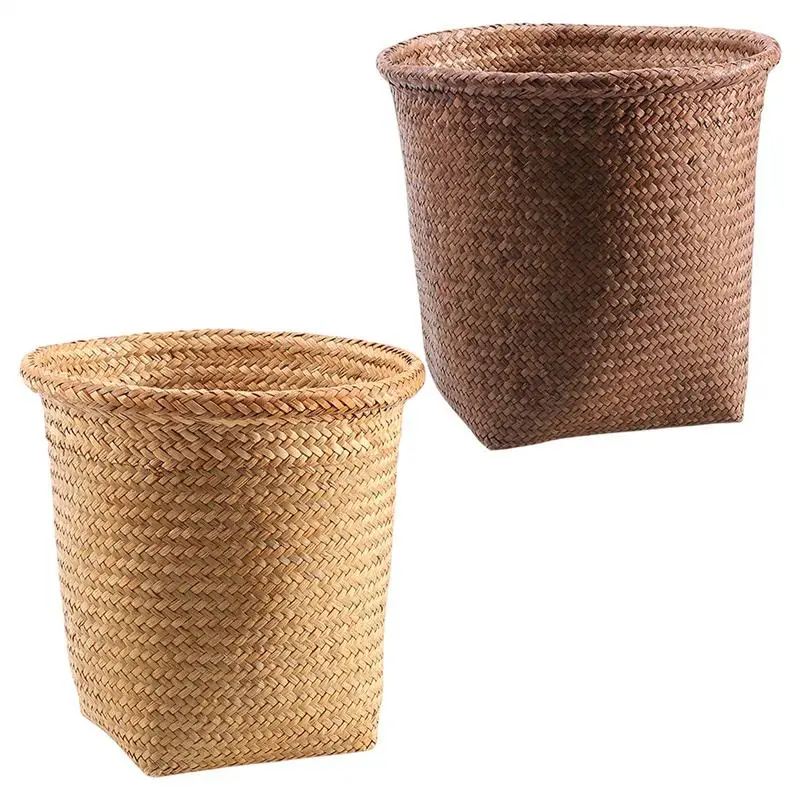 

Тканая цветочная корзина в деревенском стиле, корзина для хранения ручной работы для шкафа, винтажная корзина-органайзер из морских водорослей для дома, гостиной, кухни