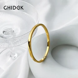 GHIDBK Non Tarnish 316L Stainless Steel Solid 18K Pvd Gold Plated Plain Textured Bangle Women's Stackable Bracelets Jewelry