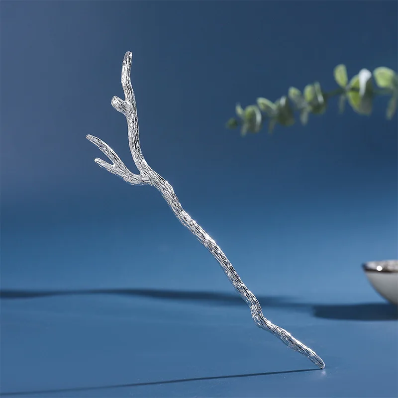 Unique Thai silver craft branch shape hairpin hair jewelry light luxury Chinese style retro simple hanfu hair accessory