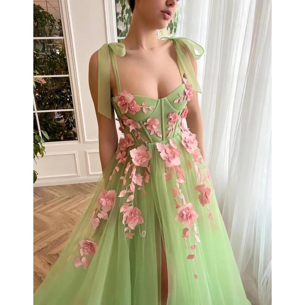 LAIDITYA 3D Flowers Party Dress Fashion colletto quadrato spacco laterale abiti da ballo elegante a-line lunghezza del pavimento abito da sera formale 2023