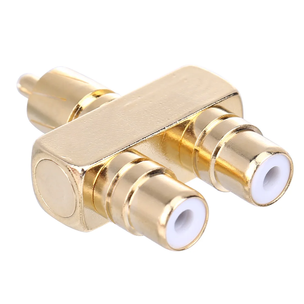 محول صوت نحاسي ذهبي ، RCA ، AV ، قابس تقسيم الفيديو ، محول ذكر إلى إناث ، موصل ، 40*28*12