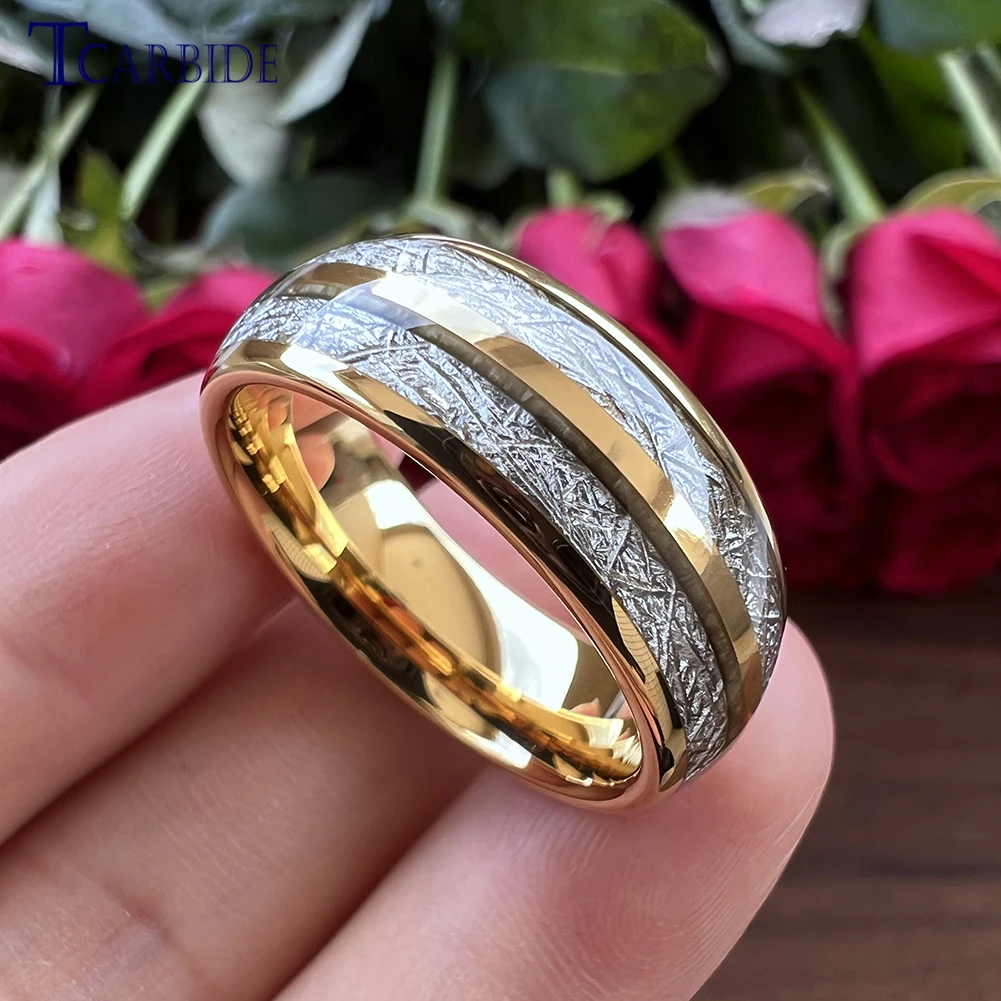 8MM Womens Mens Bright Meteorite Ring Tungsten Wedding Band Domed Polished Nice Gift Jewelry Comfort Fit