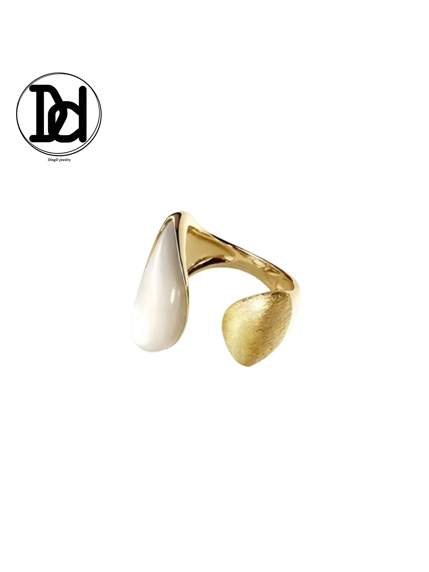 elegant-waterdrop-mother-of-pearl-ring-for-women-adjustable-open-gold-brushed-finish-luxury-fashion-jewelry-index-ring