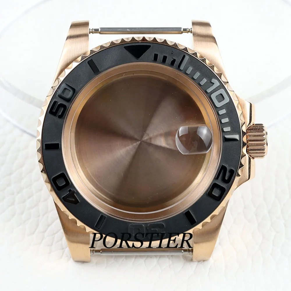 

NH35 Case 40mm rose gold Sapphire Crystal Glass Waterproof for NH35 NH36 movement 28.5mm Dial Submariner GMT Yacht watch case