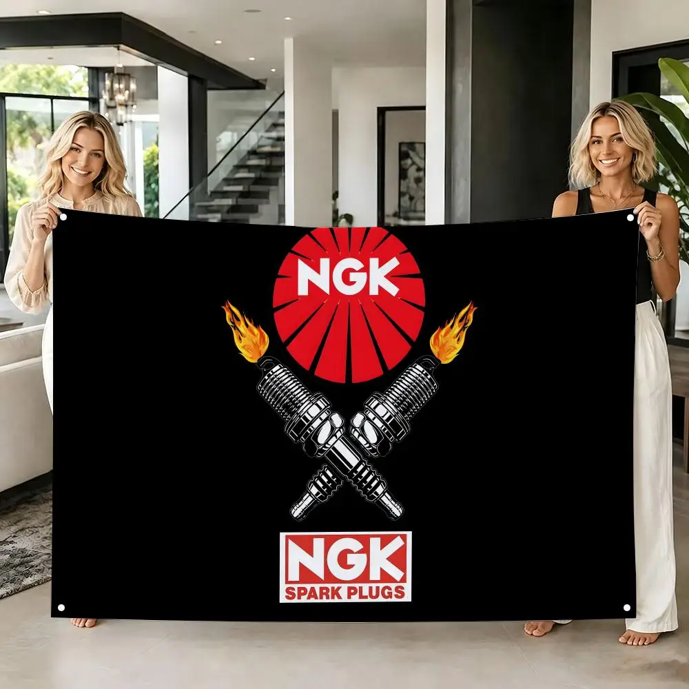 Racing Car N-NGK Spark Plugs Moto Banner Flags Tapestry Creative Pattern Photo Living Room Wall Art Party Outdoor Decor
