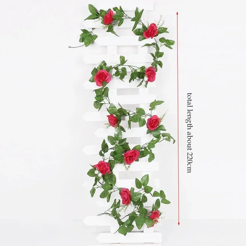 Silk Artificial Rose Vine Hanging Flowers for Wall Decoration Rattan Fake Plants Leaves Garland Romantic Wedding Home Decoration