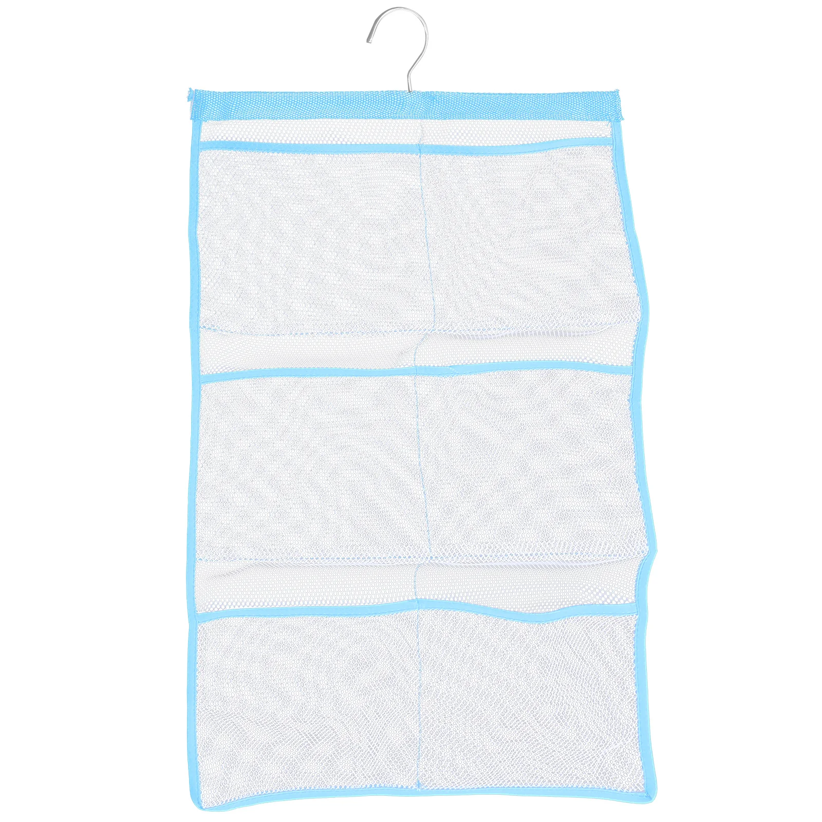 6 Storage Pockets Hanging Mesh Shower Space Saving Bathroom Accessories Quick Dry Bath Organizer with Single Hook (Sky-blue)