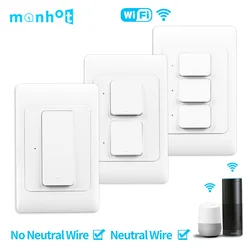 WiFi Smart Wall Light Switch No Neutral Wire Neutral Wire Push Button Physical Light Switches US/AU Smart Life Alexa Google Home