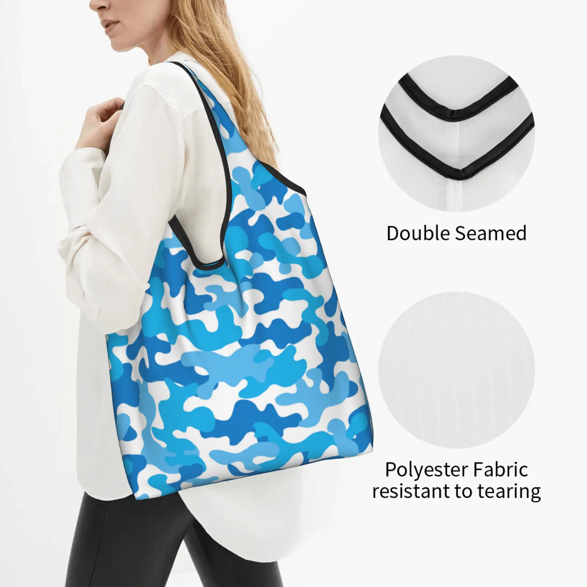Kawaii Camouflage Camo Military Army  Shopping Tote Bags Portable Tactical Camo Groceries Shopper Shoulder Bag