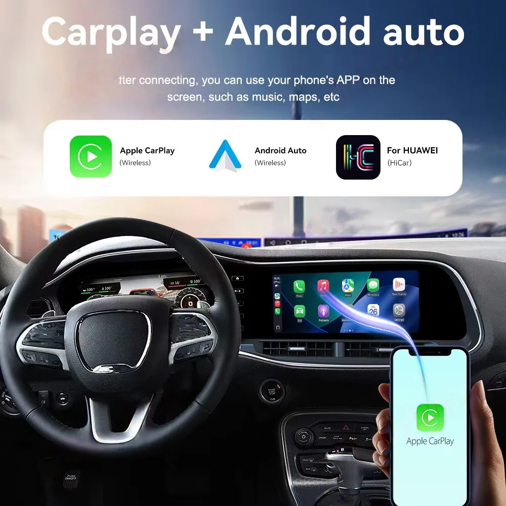 

24.6" Dual Screen For Dodge Challenger SRT Hellcat 2010-2024 Carplay Car Stereo GPS Navigation Auto Radio LCD Digital Cluster