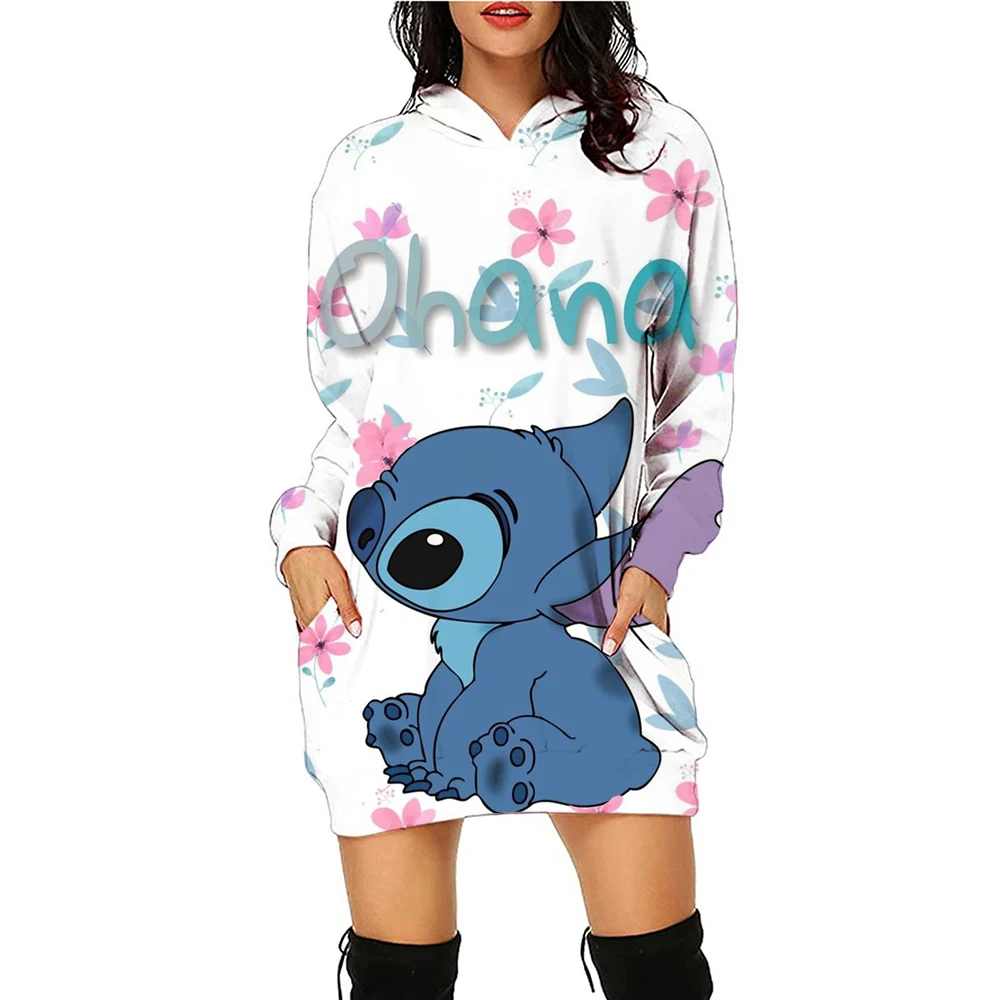 Y2k Stitch Jurken voor Vrouwen 2024 Disney Vrouw Kleding Mini Jurk Met Kap Hoodie Kawaii Mode Luxe Party Trui Jurk 3XL