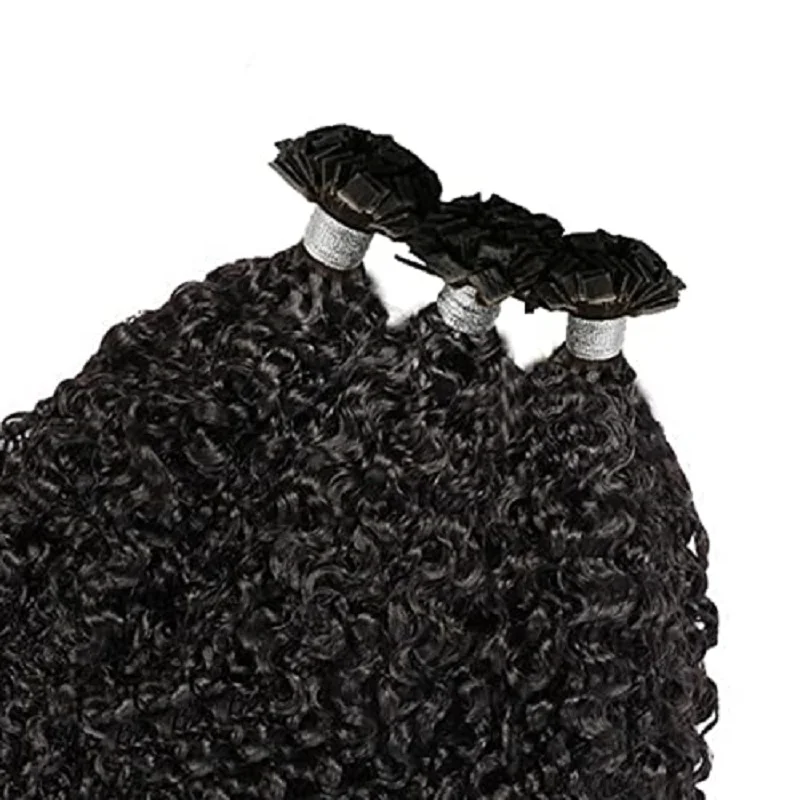 مجعد طرف مسطح وصلات شعر شعر بشري ماليزي قبل المستعبدين K تلميح وصلة إطالة شعر طبيعي وقح مجعد الكيراتين الانصهار الشعر 100 قطعة