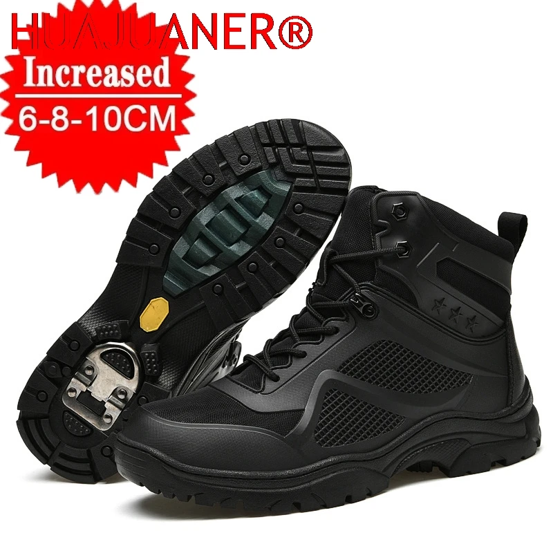 Men Boots Rubber Sole With Steel Claw Climbing High Top Boots Wear Resistant Breathable Hidden Heightening Shoes 10-8-6cm