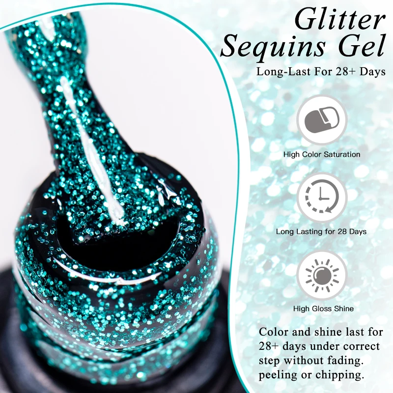 Vernis à ongles Gel à paillettes, 7ml, Sprakle Gliter, Semi-Permanent, à tremper, pour Nail Art, UV, pour manucure d'été, DIY