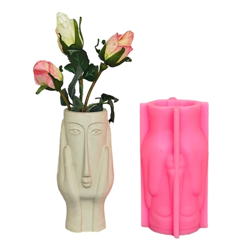 Vase Mould Concrete Flowerpots Silicone Molds Abstract Art Face Shaped for DIY 3XUA