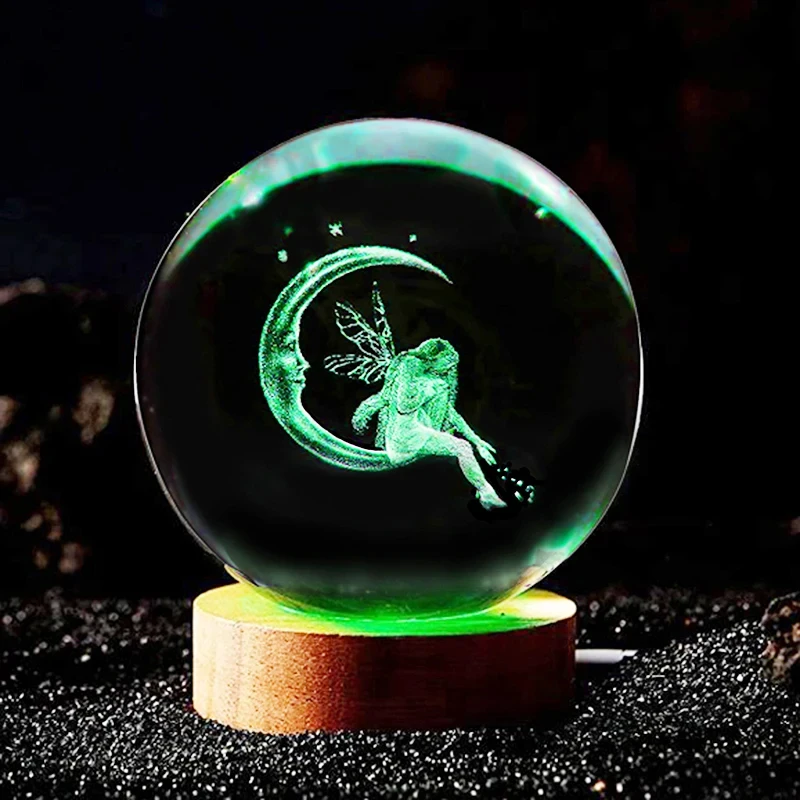 3D Moon & Fairy Laser Engraved Crystal Ball multi-coloured night light, Birthday, Christmas, Valentine\'s Day Gift for Girlfriend