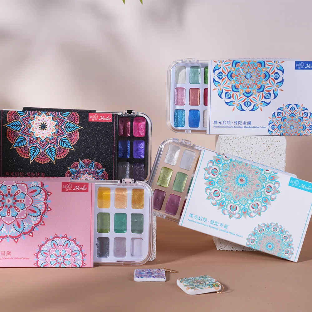 

Жемчужный блеск, 24-цветный набор однотонных акварельных пигментов, портативные художественные принадлежности для дизайна ногтей, раскраска из глины, ремесло