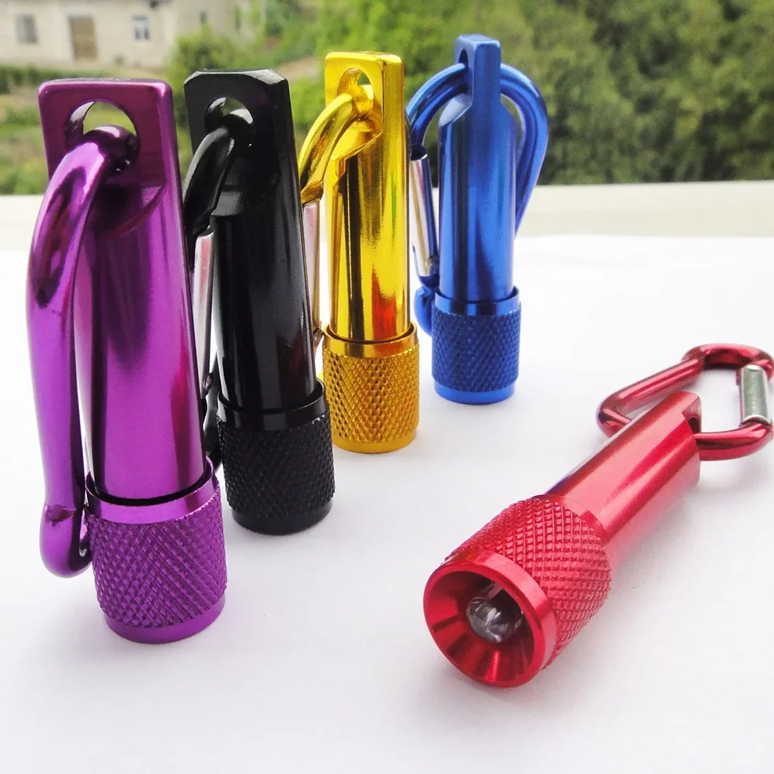 30pcs Free LOGO Mini LED Flashlight Outdoor Carabiner Clip Keychain Portable Sports Torch Lamp