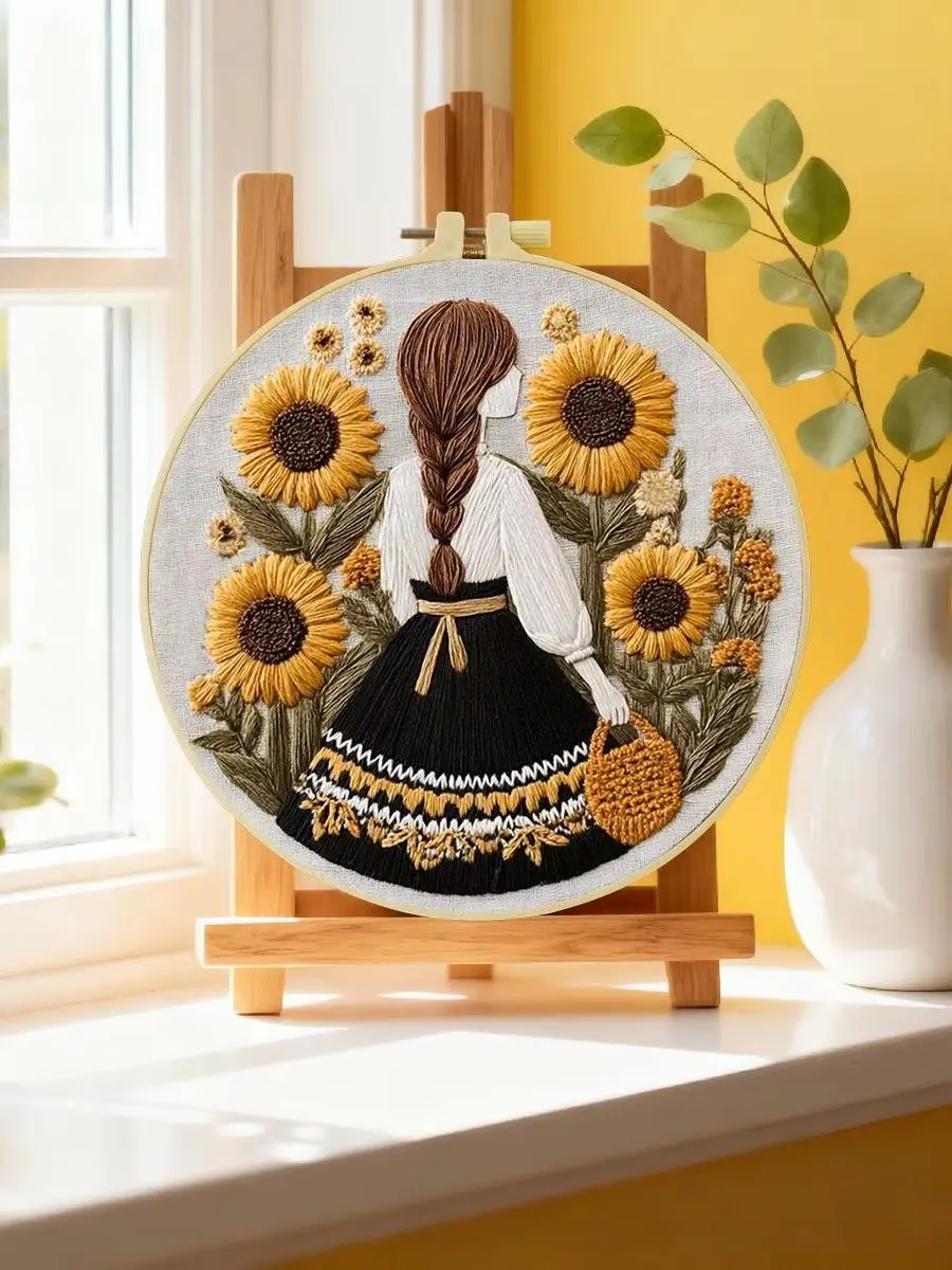 1 Stück 20X20CM/15X15CM 7,87/6,3 Zoll Die Rückansicht des Mädchens Stickerei-Starter-Kit DIY-Kit DIY-Stickerei-Kit Handarbeiten – Detail 6