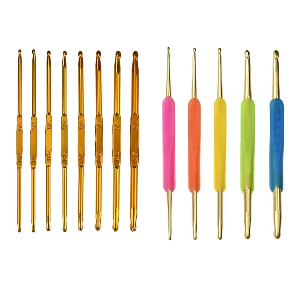 Dual-Ended Golden Crochet Hook Set For DIY Knitting Stitch Sew Tools Golden Aluminum Crochet Needles Knitting Crochet Markers