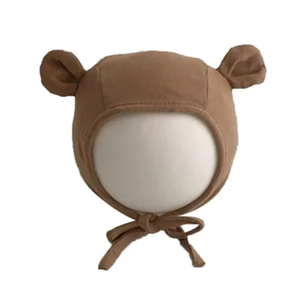 かわいい綿新生児キャップクマ耳通気性耳保護キャップ幼児ストラップ帽子ユニセックス