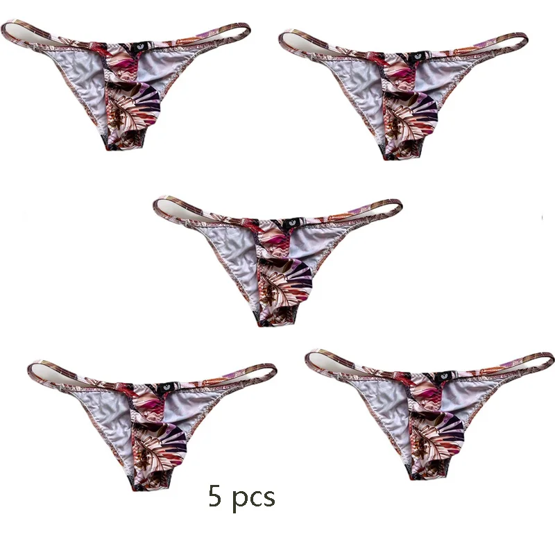 Small Bag Printed Men\'s Underwear Soft  Sexy Bikini Triangle Pants Tight Plaid Low Waist Half Wrapped Buttocks Small Underware