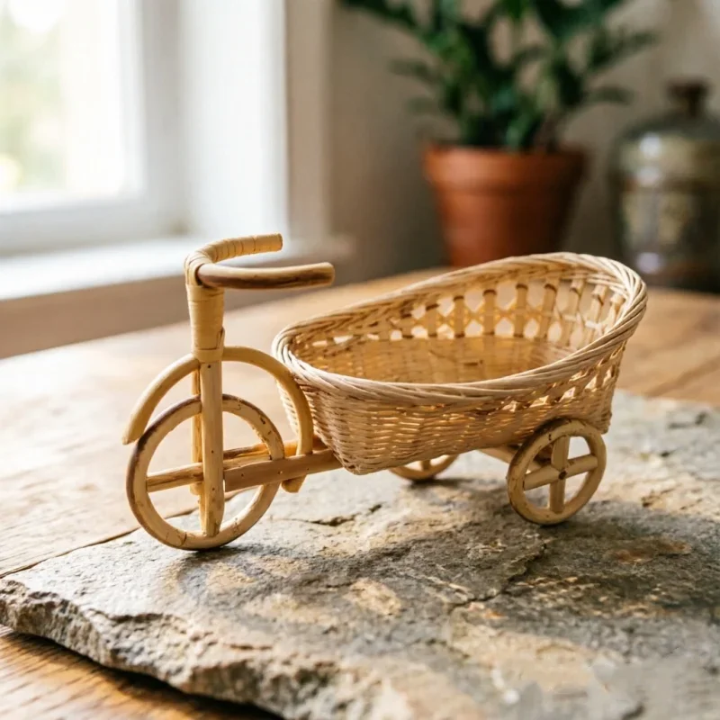Vintage Rattan Bicycle Shape Woven Basket For Studio Photography Shooting Scene Layout Household Tabletop Decoration Ornament