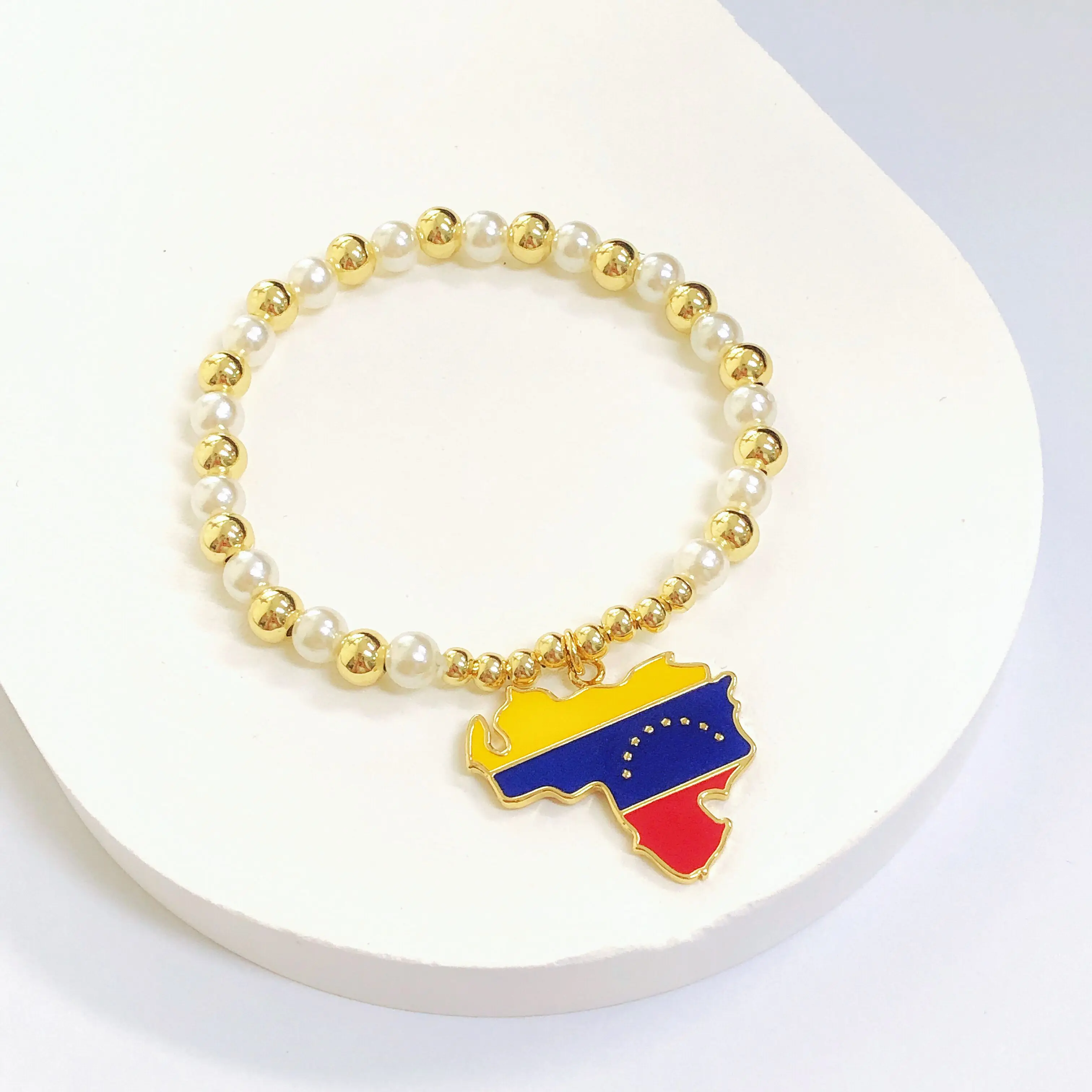 New Arrival Venezuela Mexico Dominican Map Bracelet Luxury Pearl Chain Flag Bracelet for Men Women Party Birthday Jewelry