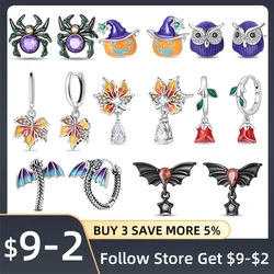 925 Sterling Silver Halloween Luminous Elf Spider Bat Earrings Maple Leaf Rose Ladies Earrings Party Gift