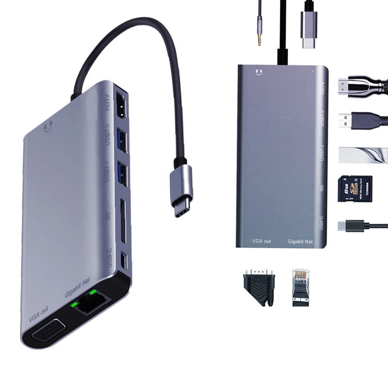 Splitter Adapter Multi-function Docking station SD card reader usb hub  USB to vga converter Type-C To HDMI-compatible Adapter
