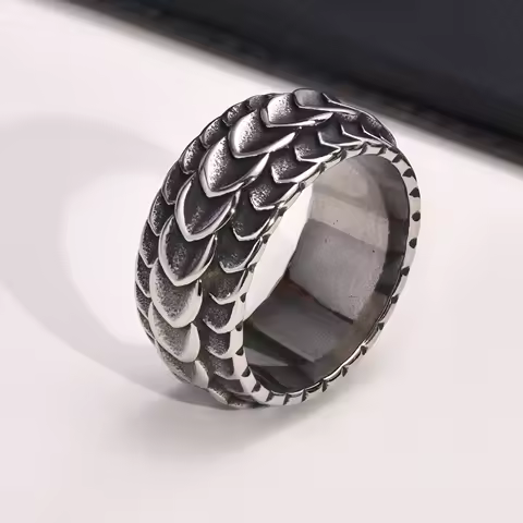 Dragon Scale Anxiety Ring for Men Cool Stainless Steel Snake Dragon Scales Rings Fidget Ring Silver Color Men Gift