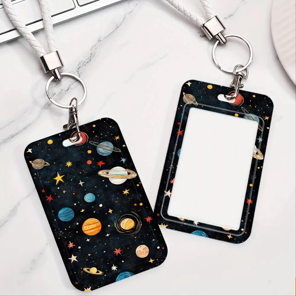 Colorful Space Art ID Card Holder Plastic Card Protector For Doctor Nurse Student Employee ID Bank Access Card Holiday Gift