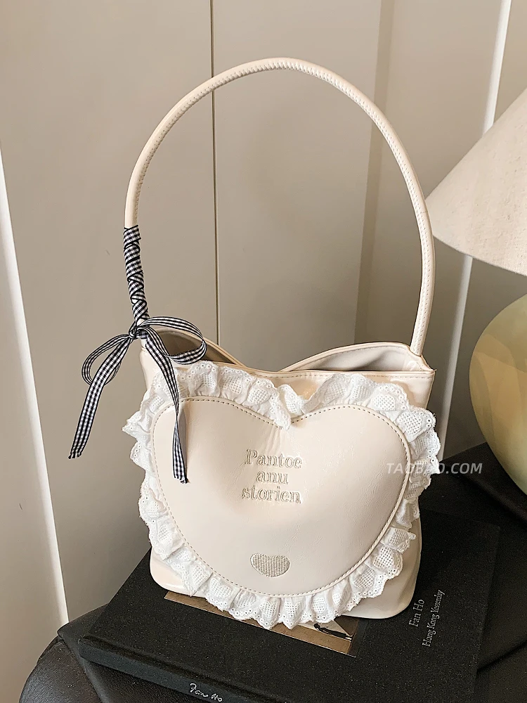 2025 صيف جديد كاندي اللون حقائب نسائية لطيف الفتيات موضة تنوعا حقائب كتف لوليتا الحلو الحب مقوس دانتيل حقيبة كروسبودي