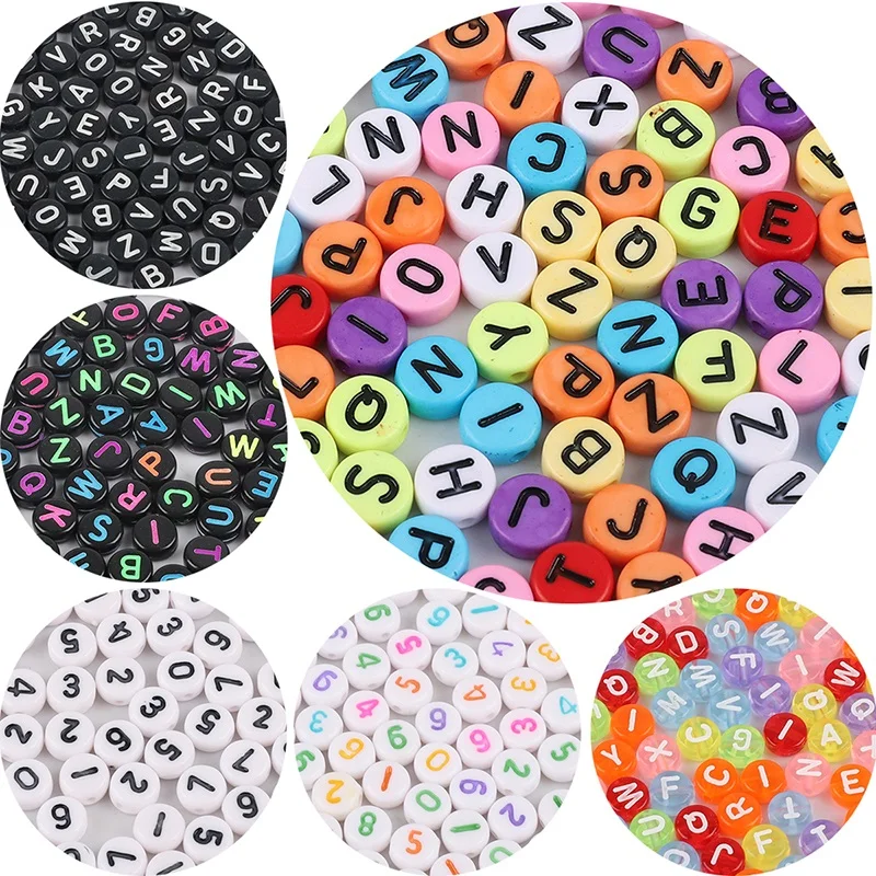 NEW 200pcs 7mm Number Letter Oval Acrylic Spacer Flat Alphabet Beads For Jewelry Making DIY Charms Bracelet Necklace Accessories