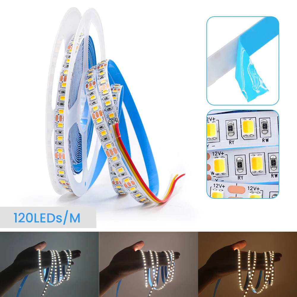 5M/rolka DC 12V 24V CCT taśma LED 120 diod SMD 2835 elastyczna taśma wstążkowa lampa sznur oświetleniowy do wystroju domu