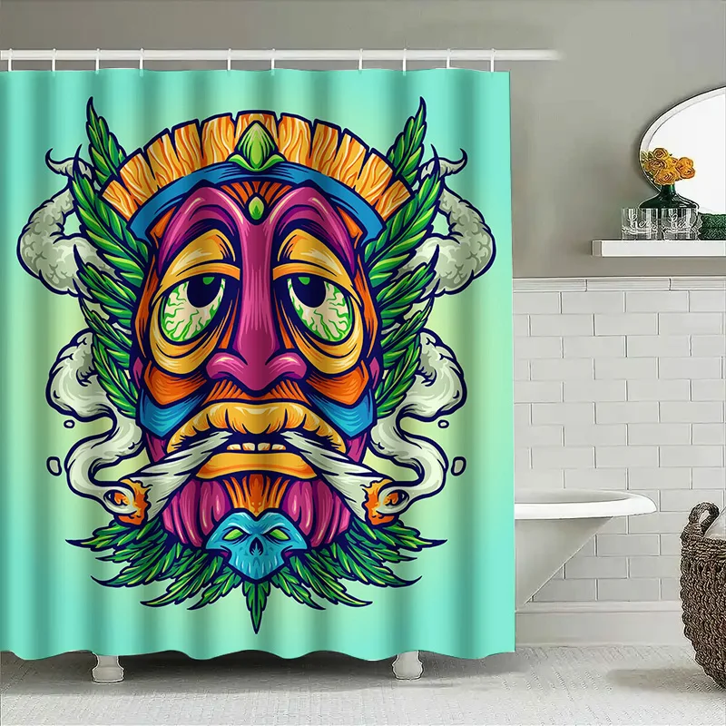 

Туму Племенная Тики Маска Психоделическая Занавеска Для Душа Забавный Крутой Настенный Декор Искусство Декор Для Ванной Комнаты