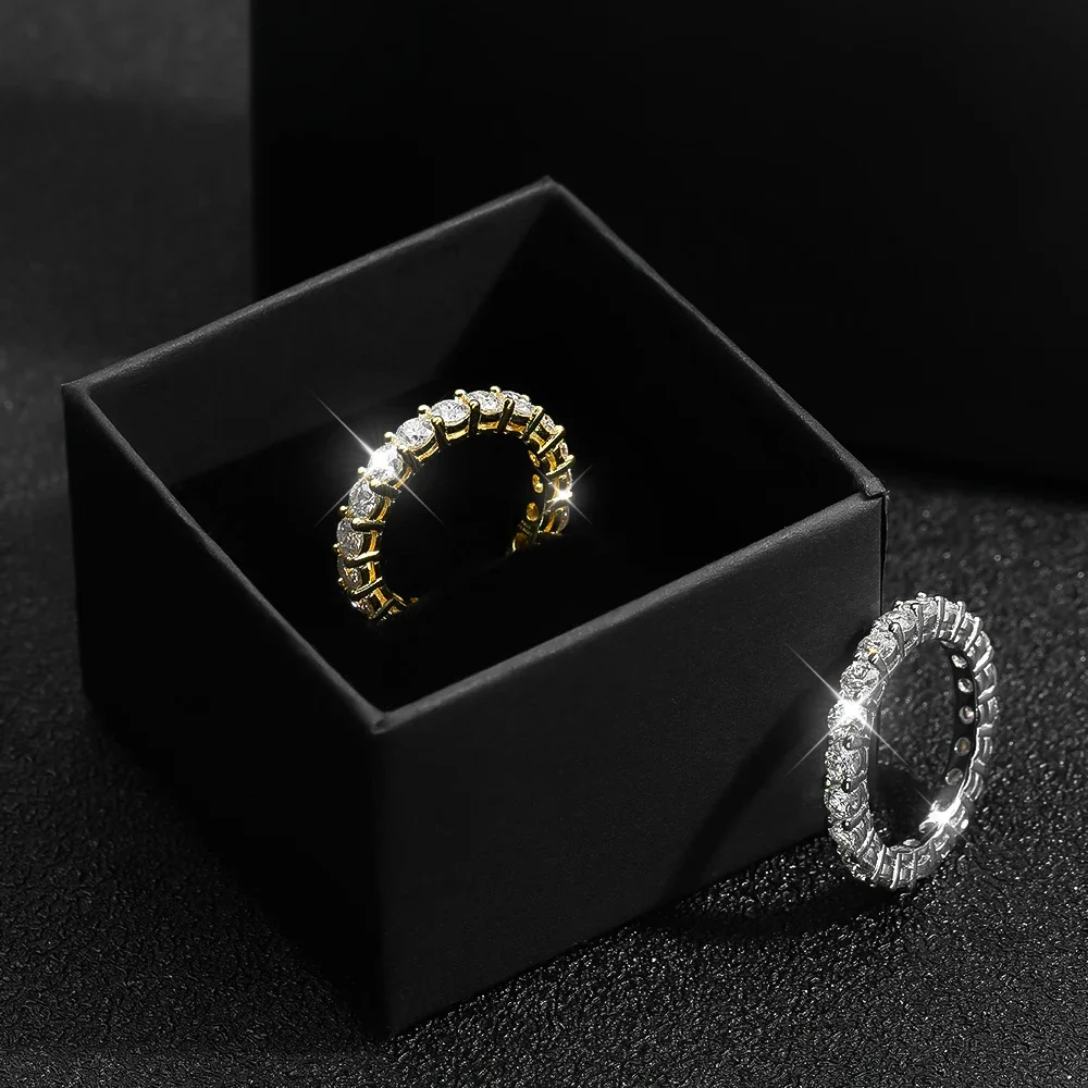 EWYA Sparkling 2.2cttw 3mm D Color Moissanite Ring Full Eternity Diamond Wedding Band For Women 925 Silver Plated 18K Gold Rings