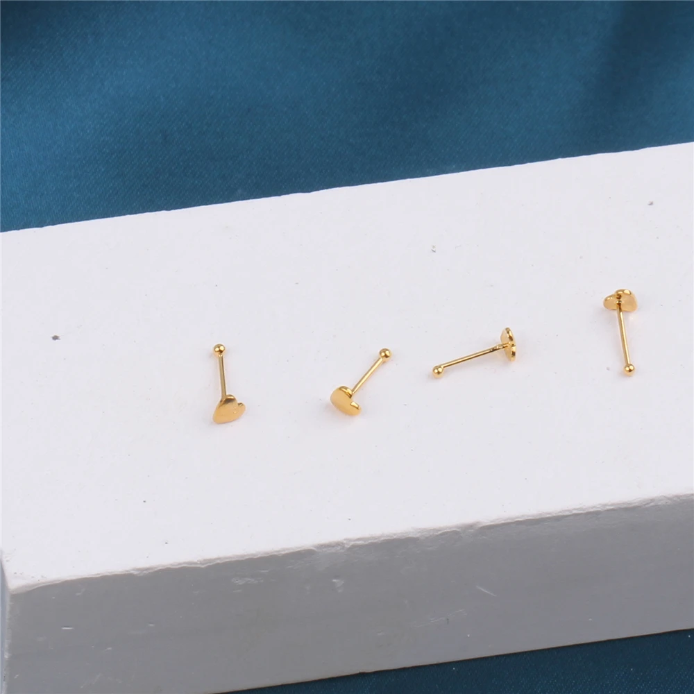 20Pcs 22G  Heart Shape Nose Studs Bone for Women Men Tiny Nose Ring Body Piercing Jewelry Silver Gold Color Nose Pin Ball End