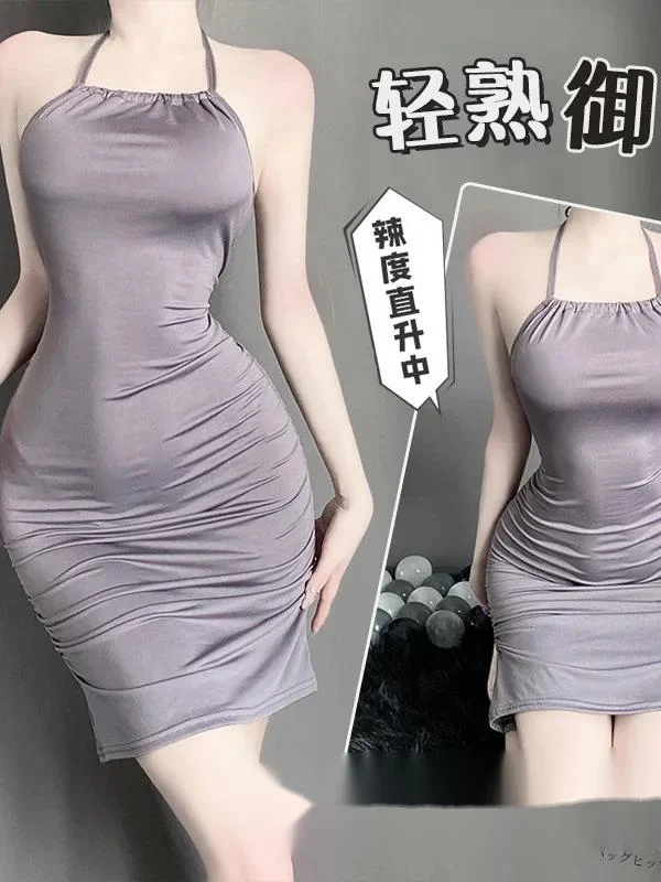 Sexy Halter Boat Neck Slim Fit Tight Fitting Backless Fold Bag Hip Perspective Long Dress Temperament Girl Polychrome A3NO