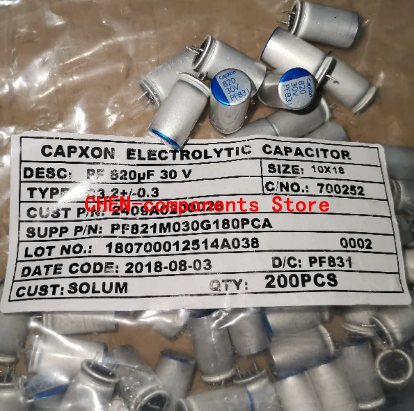 

free shipping 20PCS NEW CAPXON PF 30V820UF 10X18MM Motherboard Solid Polymer Capacitor 820uF/30v Short legs 820UF 30V
